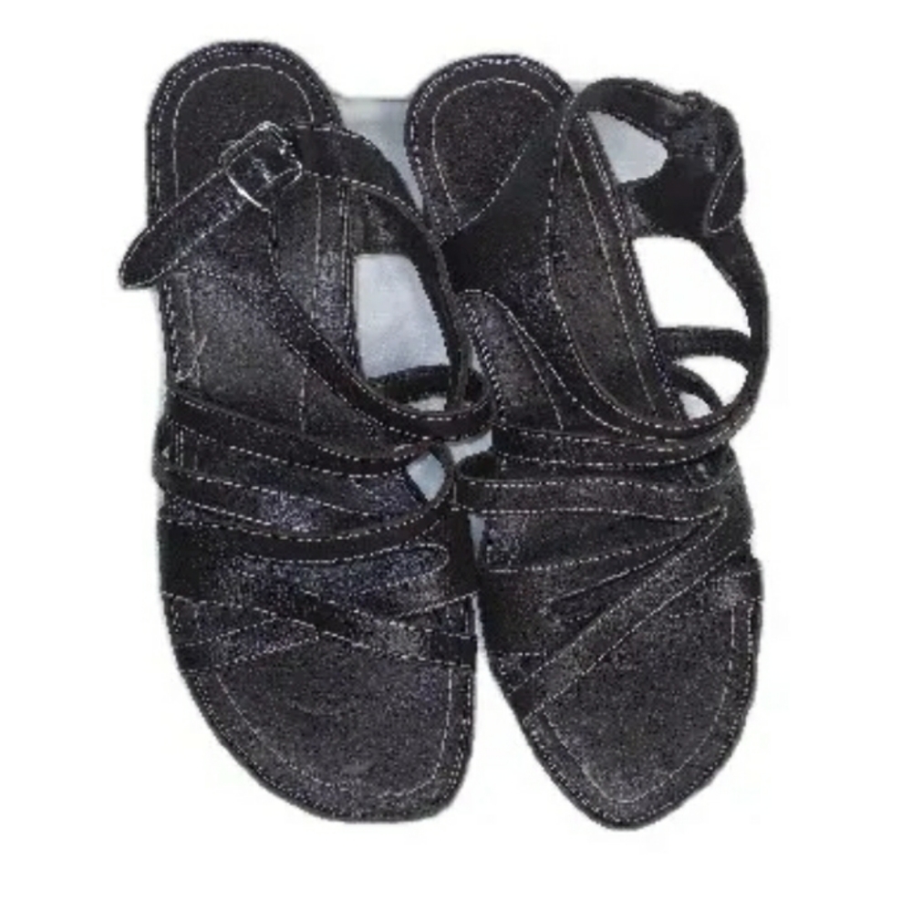 Dockers Womens Size 9M Dark Brown Leather Sandals Wedge Heels White Stitch